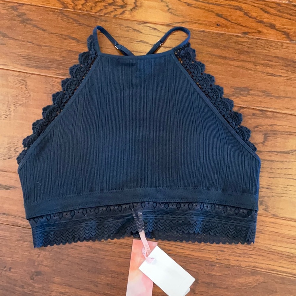 NWT Fornia strappy back halter style padded bra Navy size M/L